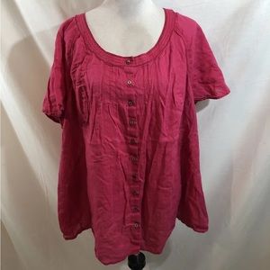 Avenue Emma Pink Short Sleeve Button Up - Women’s 30/32, Bust 27.5”